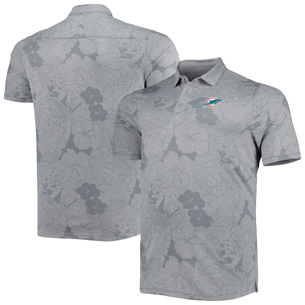 Polo Tommy Bahama gris Miami Dolphins Big & Tall Miramar Blooms pour hommes