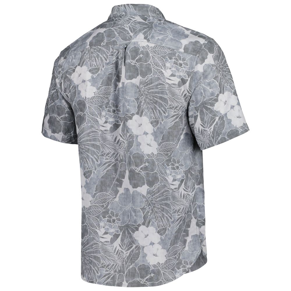 Men's Tommy Bahama Gray Miami Dolphins Coconut Point Playa Floral Camp IslandZone Button-Up Shirt