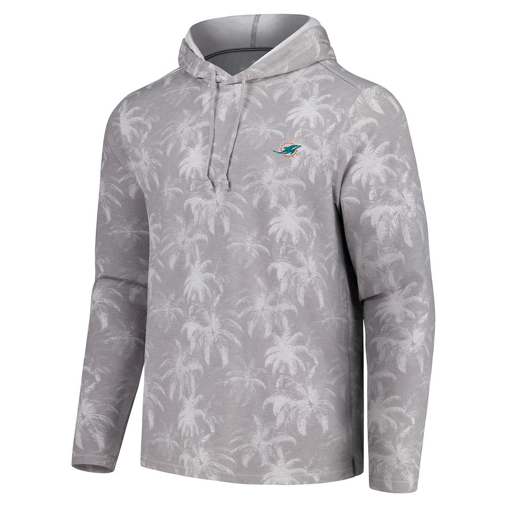 Men's Tommy Bahama Gray Miami Dolphins Palm Frenzy Hoodie Long Sleeve T-Shirt