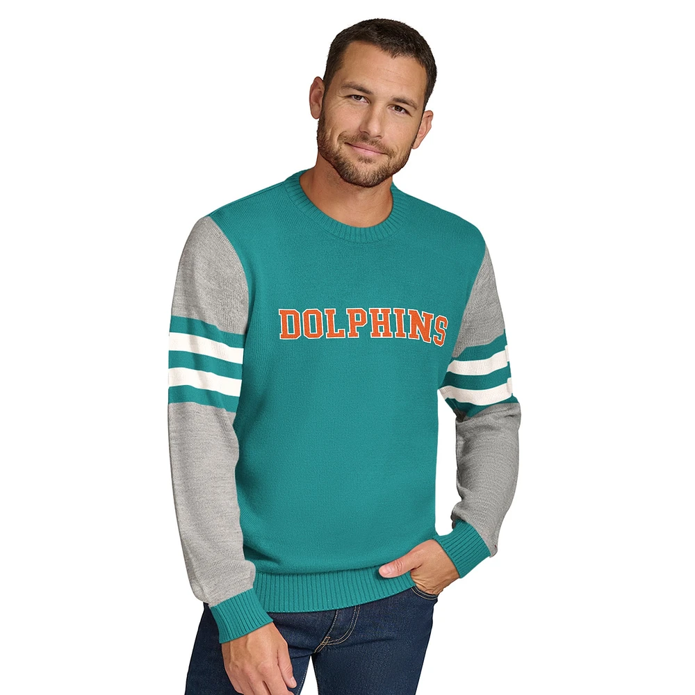 Sweat-shirt ras du cou en acrylique Tommy Hilfiger Aqua/Heather Gray pour homme Miami Dolphins