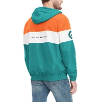 Men's Tommy Hilfiger Aqua/Orange Miami Dolphins Enzo Half-Zip Hoodie Jacket