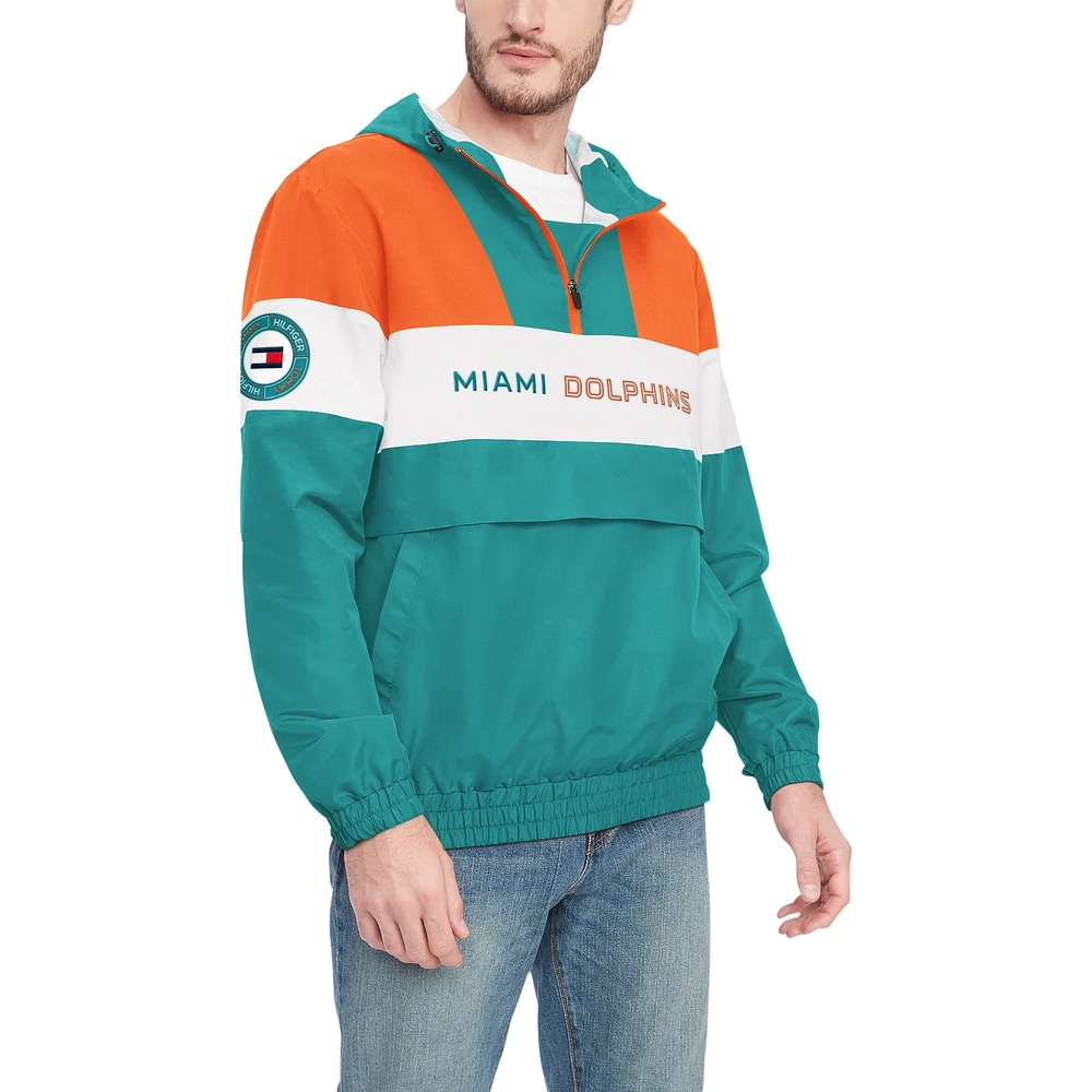 Veste à capuche demi-zip Tommy Hilfiger pour hommes Aqua/Orange Miami Dolphins Enzo