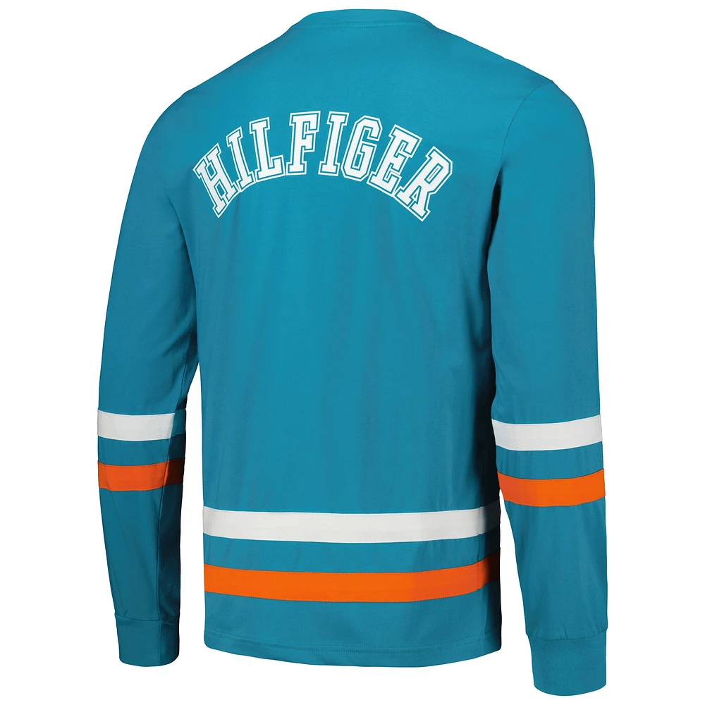 T-shirt à manches longues Tommy Hilfiger Aqua/Orange Miami Dolphins Nolan pour hommes