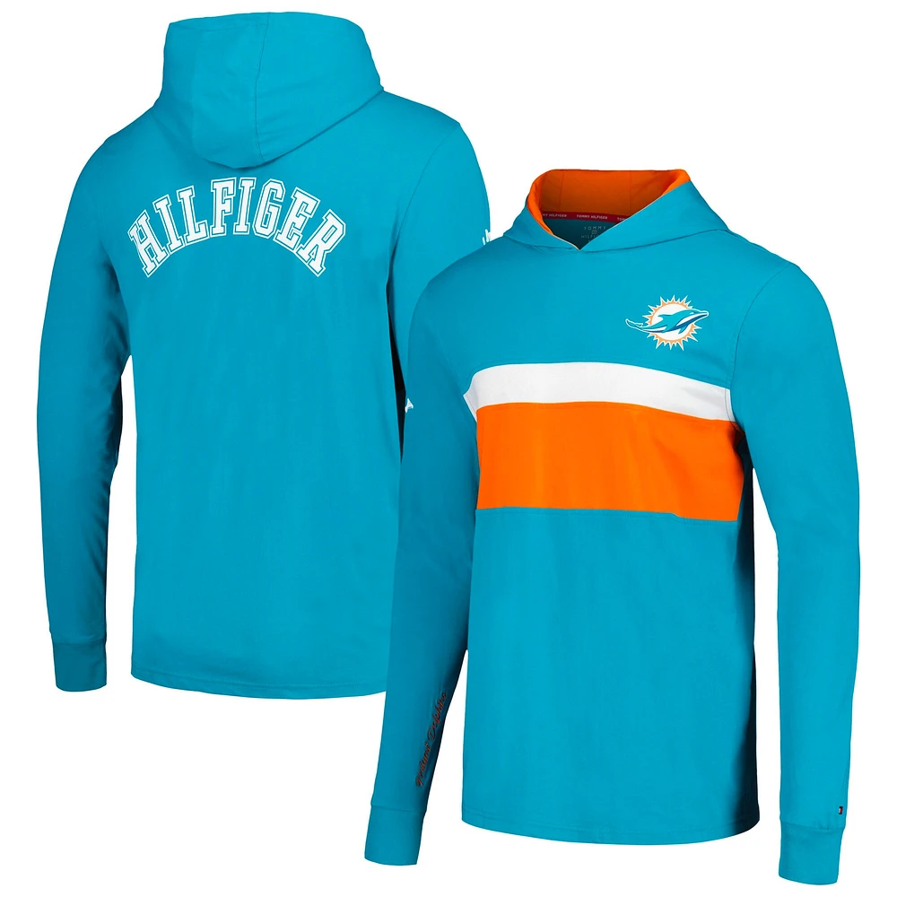 T-shirt à capuche manches longues Tommy Hilfiger Aqua Miami Dolphins Morgan pour hommes