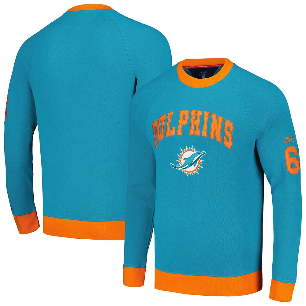 Sweat-shirt Tommy Hilfiger Aqua Miami Dolphins Reese Raglan Tri-Blend pour hommes