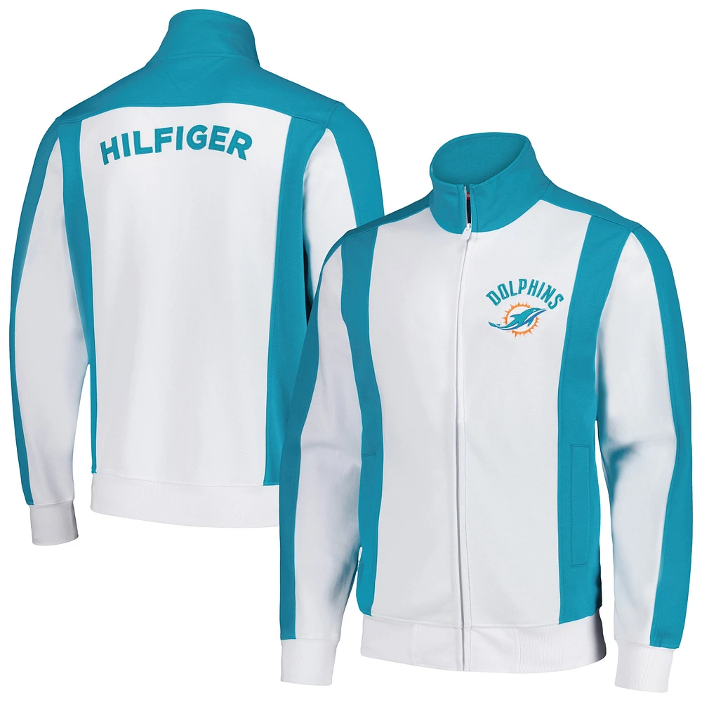 Veste de survêtement entièrement zippée Tommy Hilfiger pour hommes blanc/aqua Miami Dolphins Nolan