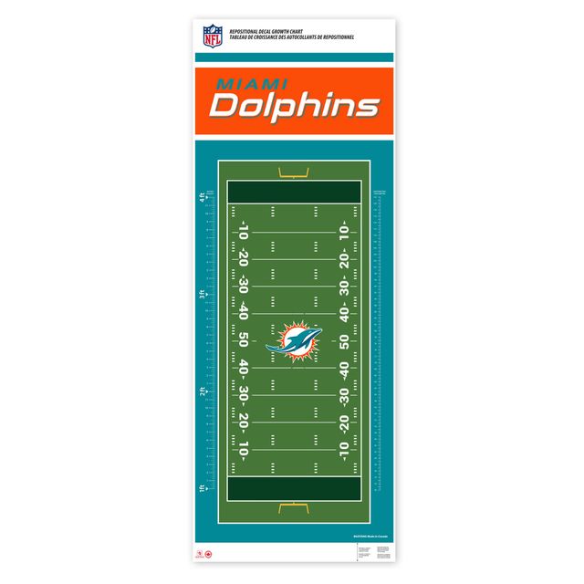 Miami Dolphins - Tableau de croissance des décalcomanies repositionnables sur le terrain de 24'' x 60''