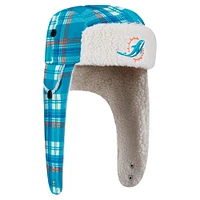 New Era Aqua Miami Dolphins Sideline Plaid Sherpa Trapper Hat