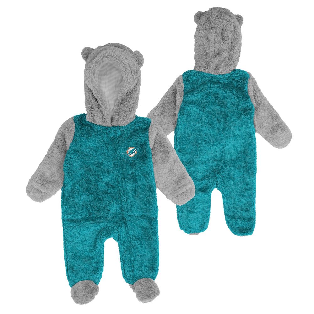 Newborn & Infant Aqua/Gray Miami Dolphins Game Nap Teddy Fleece Bunting - Full-Zip Sleeper