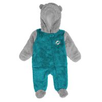 Newborn & Infant Aqua/Gray Miami Dolphins Game Nap Teddy Fleece Bunting - Full-Zip Sleeper