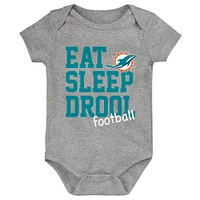 Newborn & Infant Aqua/Orange/Heather Gray Miami Dolphins Three-Pack Eat, Sleep Drool Retro Bodysuit Set