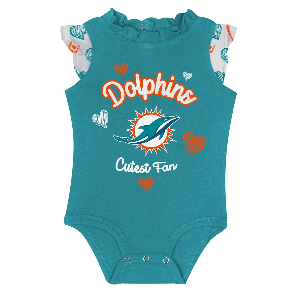 Newborn & Infant Miami Dolphins Happy Hearts 2-Piece Bodysuit Set