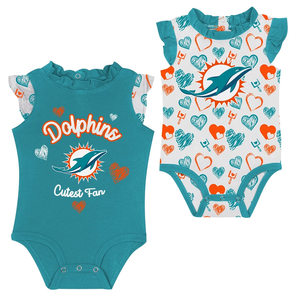 Newborn & Infant Miami Dolphins Happy Hearts 2-Piece Bodysuit Set