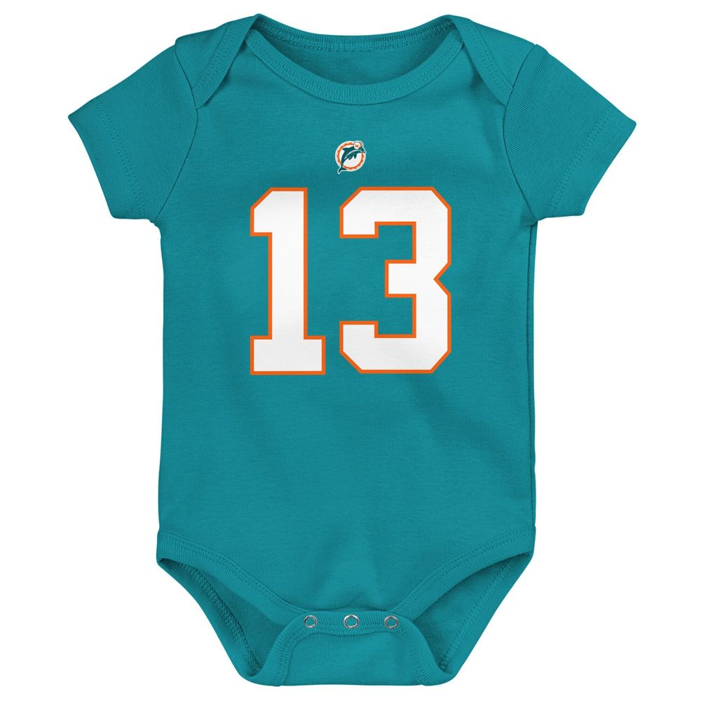 Newborn & Infant Mitchell Ness Dan Marino Aqua Miami Dolphins Retro Name Number Bodysuit