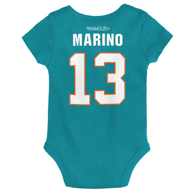 Body pour nouveau-né et bébé Mitchell & Ness Dan Marino Aqua Miami Dolphins avec nom numéro rétro