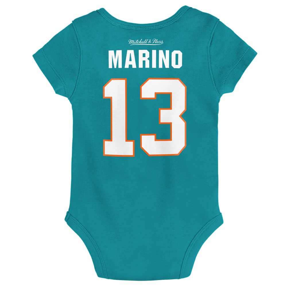 Newborn & Infant Mitchell Ness Dan Marino Aqua Miami Dolphins Retro Name Number Bodysuit