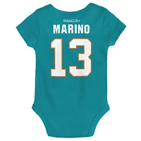 Newborn & Infant Mitchell Ness Dan Marino Aqua Miami Dolphins Retro Name Number Bodysuit