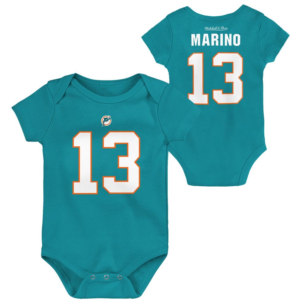 Newborn & Infant Mitchell & Ness Aqua/Orange Miami Dolphins Throwback  Bodysuit Bib & Booties Set