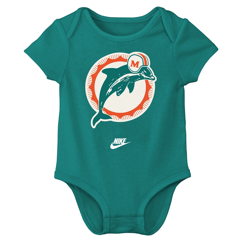 Newborn & Infant Nike  Miami Dolphins Rewind Bodysuit Three-Pack