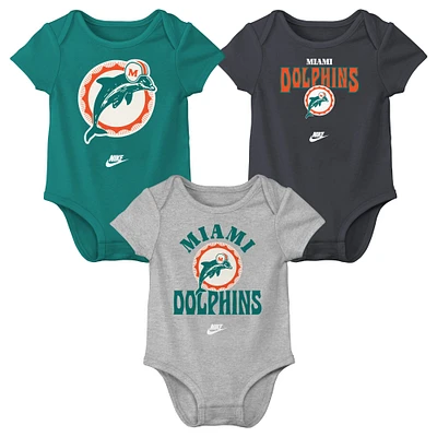 Lot de trois bodies Nike Miami Dolphins Rewind pour nouveau-né et bébé