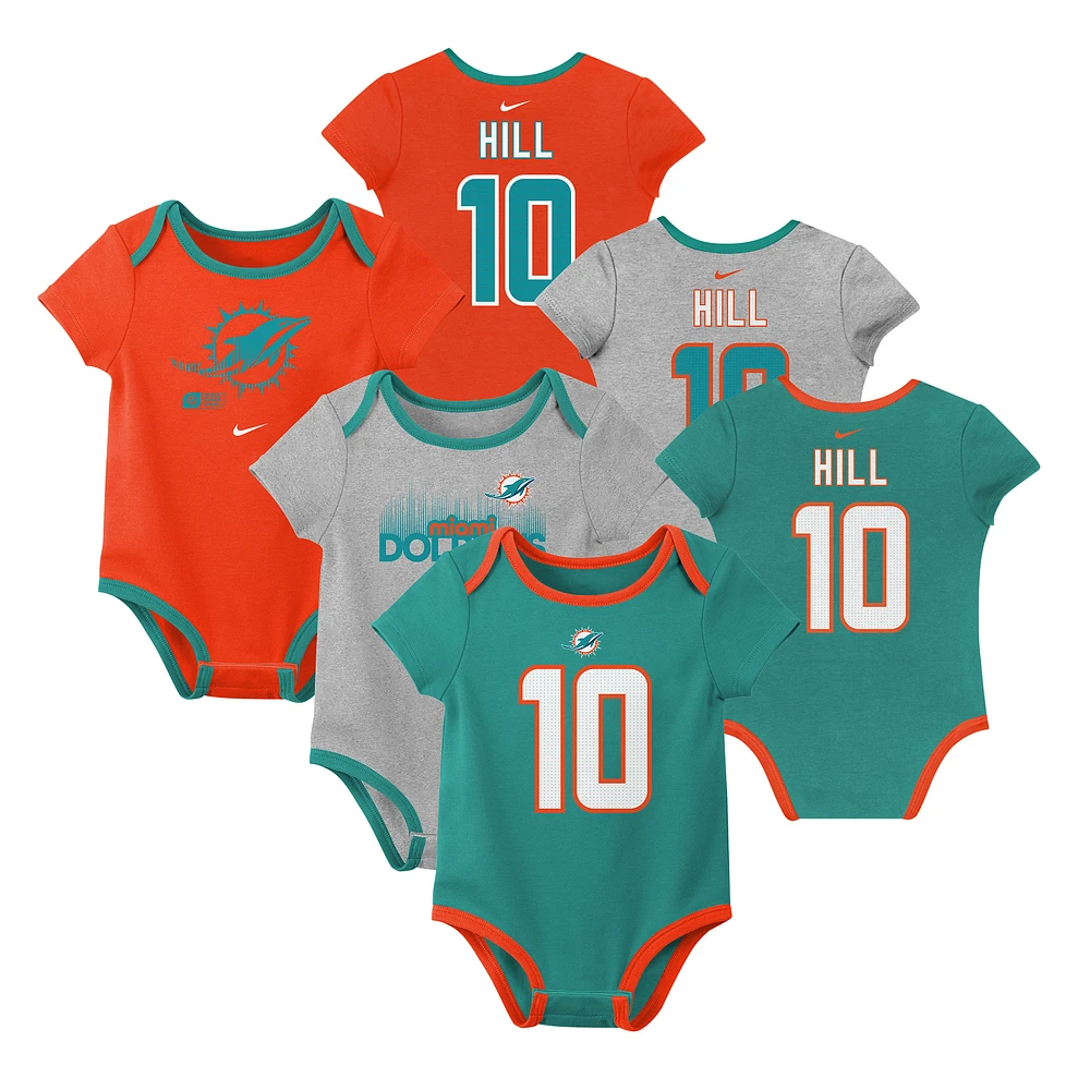 Ensemble de 3 bodies Nike Tyreek Hill Miami Dolphins pour nouveau-né et bébé avec nom numéro