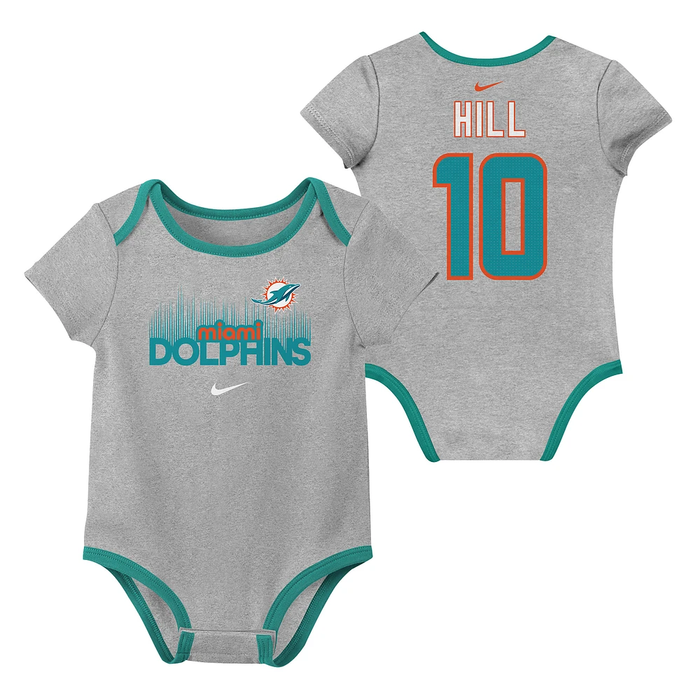 Ensemble de 3 bodies Nike Tyreek Hill Miami Dolphins pour nouveau-né et bébé avec nom numéro