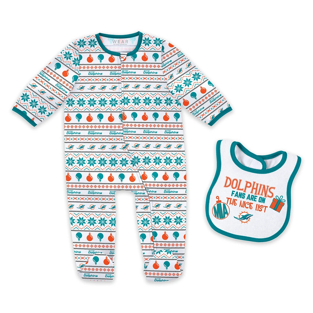 Newborn & Infant WEAR by Erin Andrews Miami Dolphins Allover Print Full-Zip Sleeper Bib Set