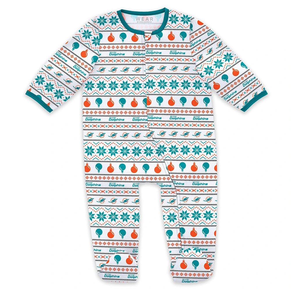 Ensemble pyjama et bavoir à fermeture éclair pour nouveau-né bébé par Erin Andrews Miami Dolphins Allover Print