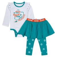 Ensemble trois pièces pour nouveau-né et bébé WEAR par Erin Andrews Miami Dolphins : body à manches longues, tutu pantalon de survêtement