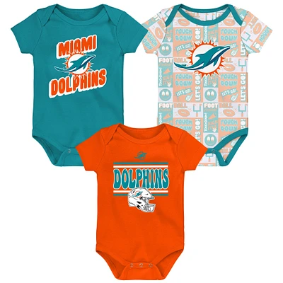 Lot de 3 bodies pour nouveau-né Miami Dolphins Sunday Comics bleu sarcelle