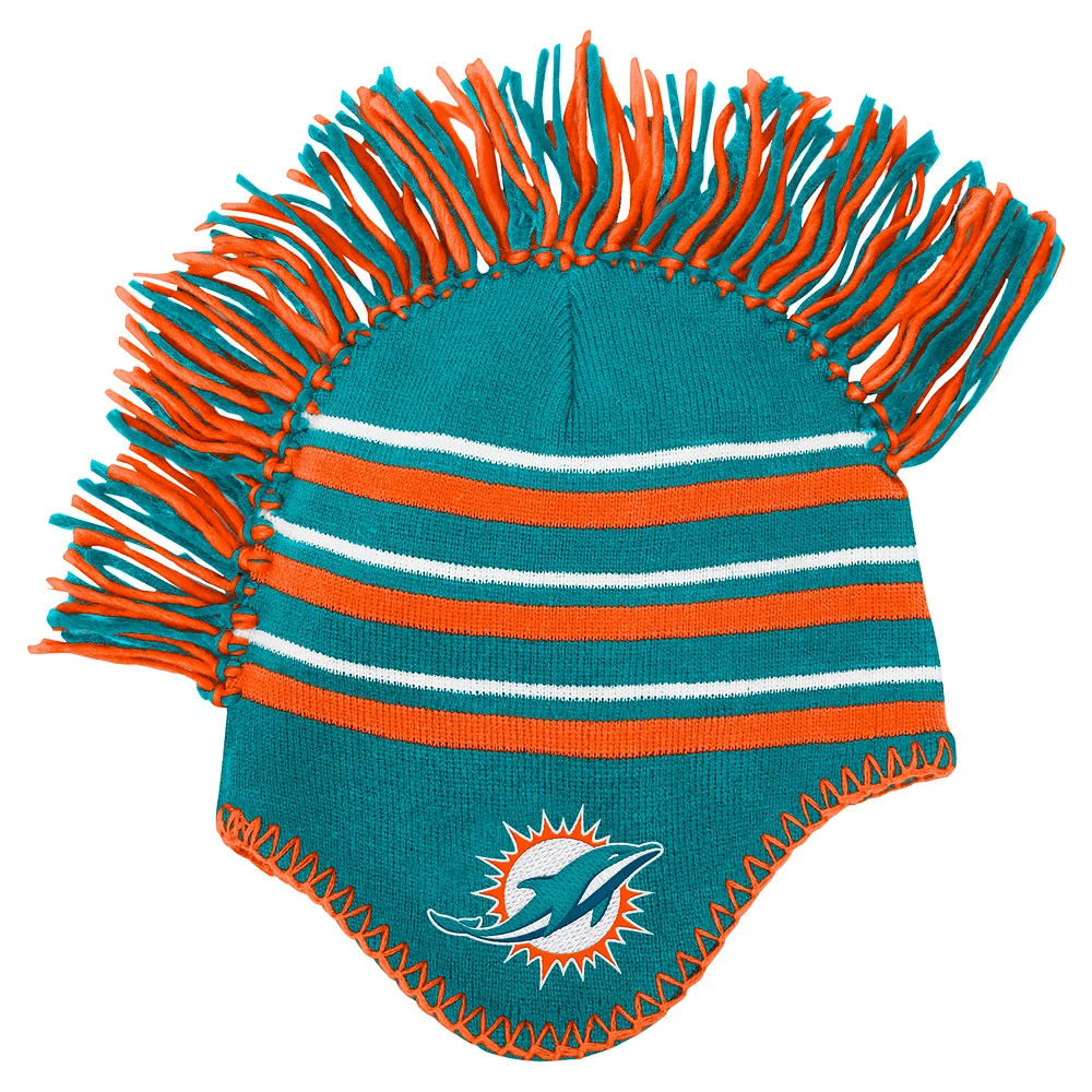 Bonnet en tricot à rayures Mohawk des Dolphins de Miami Aqua pour enfants d'âge préscolaire