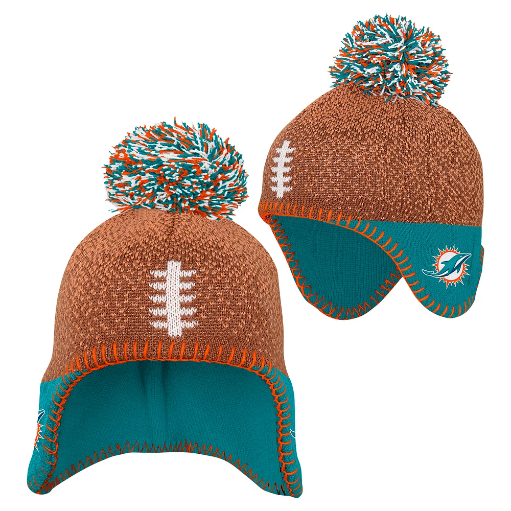 Preschool Brown Miami Dolphins Football Head Knit Hat with Pom