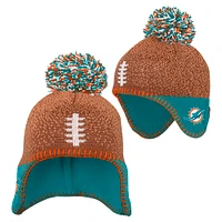 Bonnet en tricot marron avec pompon pour enfant d'âge préscolaire représentant les Miami Dolphins