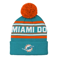 Bonnet en tricot à revers jacquard Aqua Miami Dolphins pour enfants d'âge préscolaire avec pompon