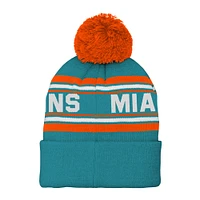 Bonnet en tricot à revers jacquard Aqua Miami Dolphins pour enfants d'âge préscolaire avec pompon