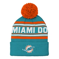 Bonnet en tricot à revers jacquard Aqua Miami Dolphins pour enfants d'âge préscolaire avec pompon
