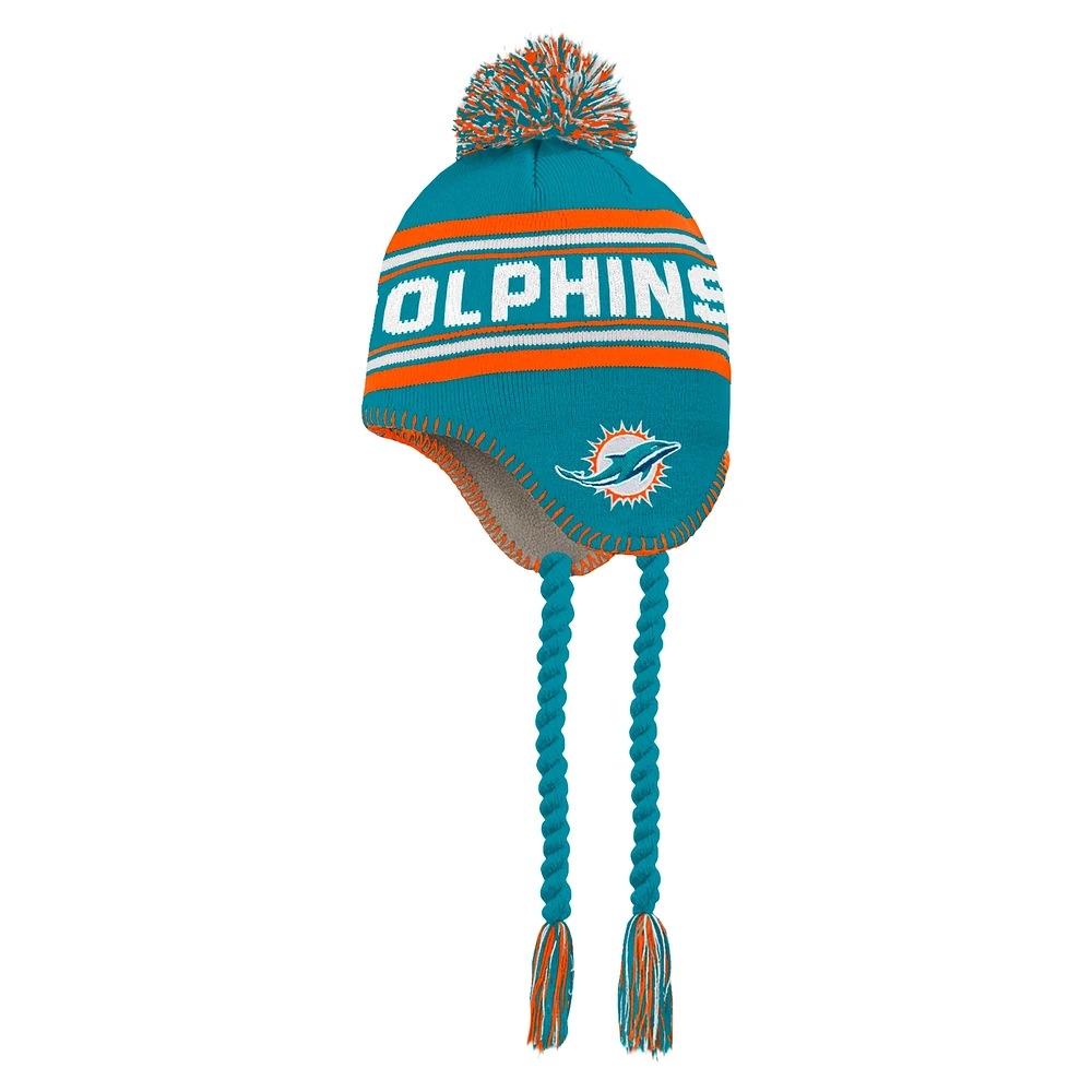 Bonnet en tricot jacquard à pompon Aqua Miami Dolphins pour enfants d'âge préscolaire