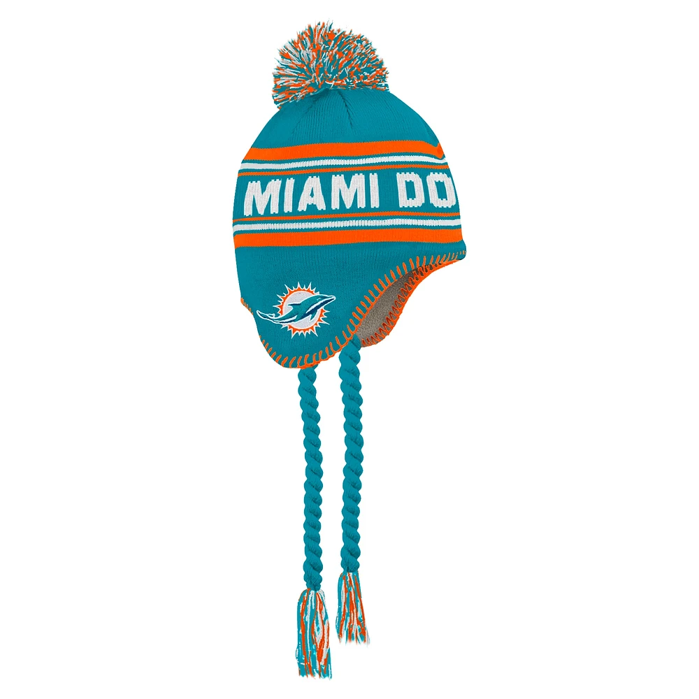 Bonnet en tricot jacquard à pompon Aqua Miami Dolphins pour enfants d'âge préscolaire