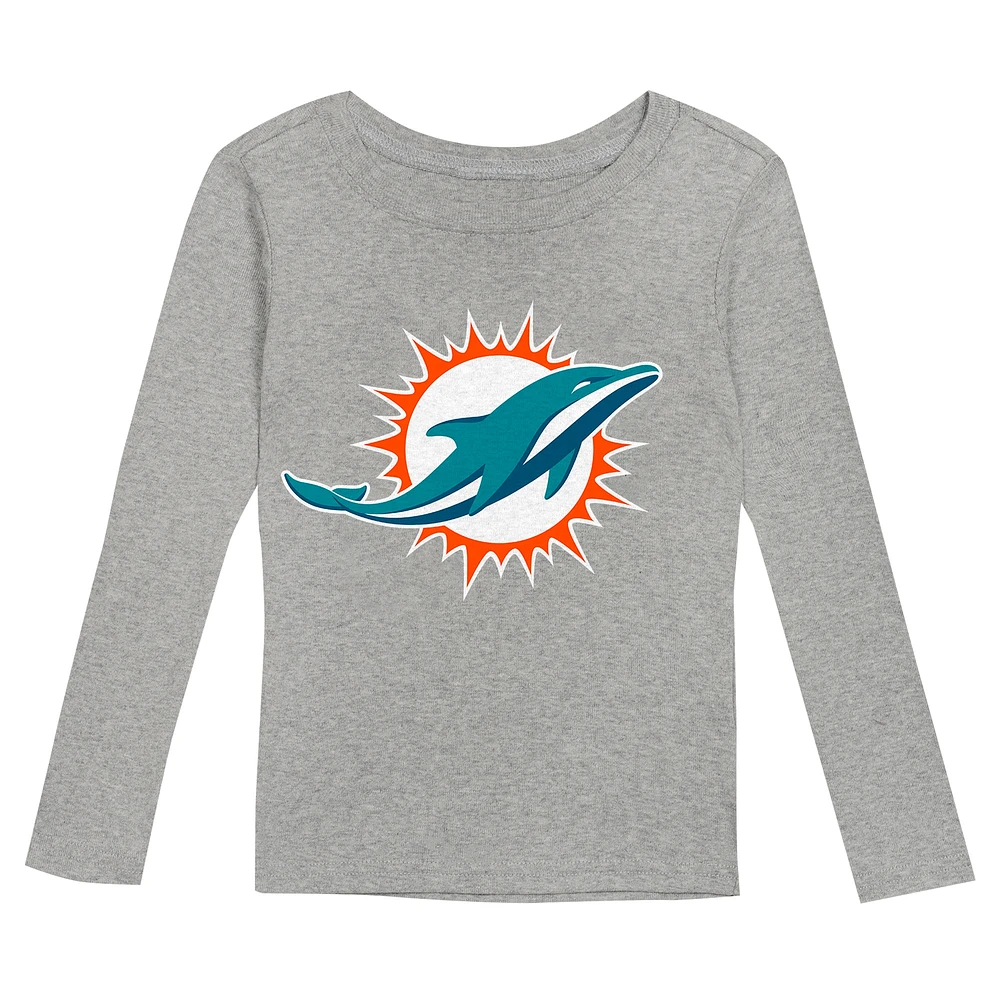 Ensemble de nuit pour enfant d'âge préscolaire avec t-shirt à manches longues et pantalon Heather Gray Miami Dolphins