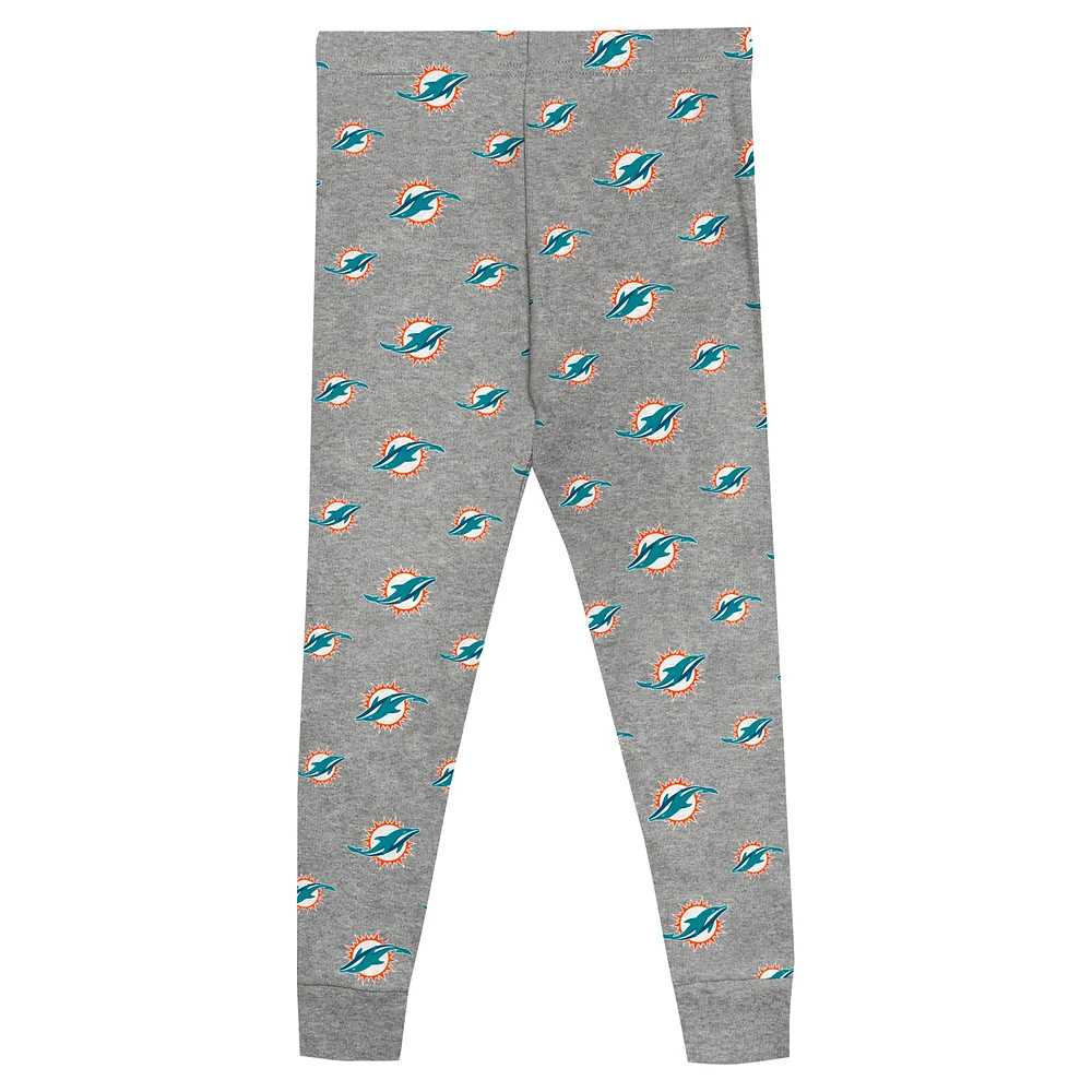 Ensemble de nuit pour enfant d'âge préscolaire avec t-shirt à manches longues et pantalon Heather Gray Miami Dolphins