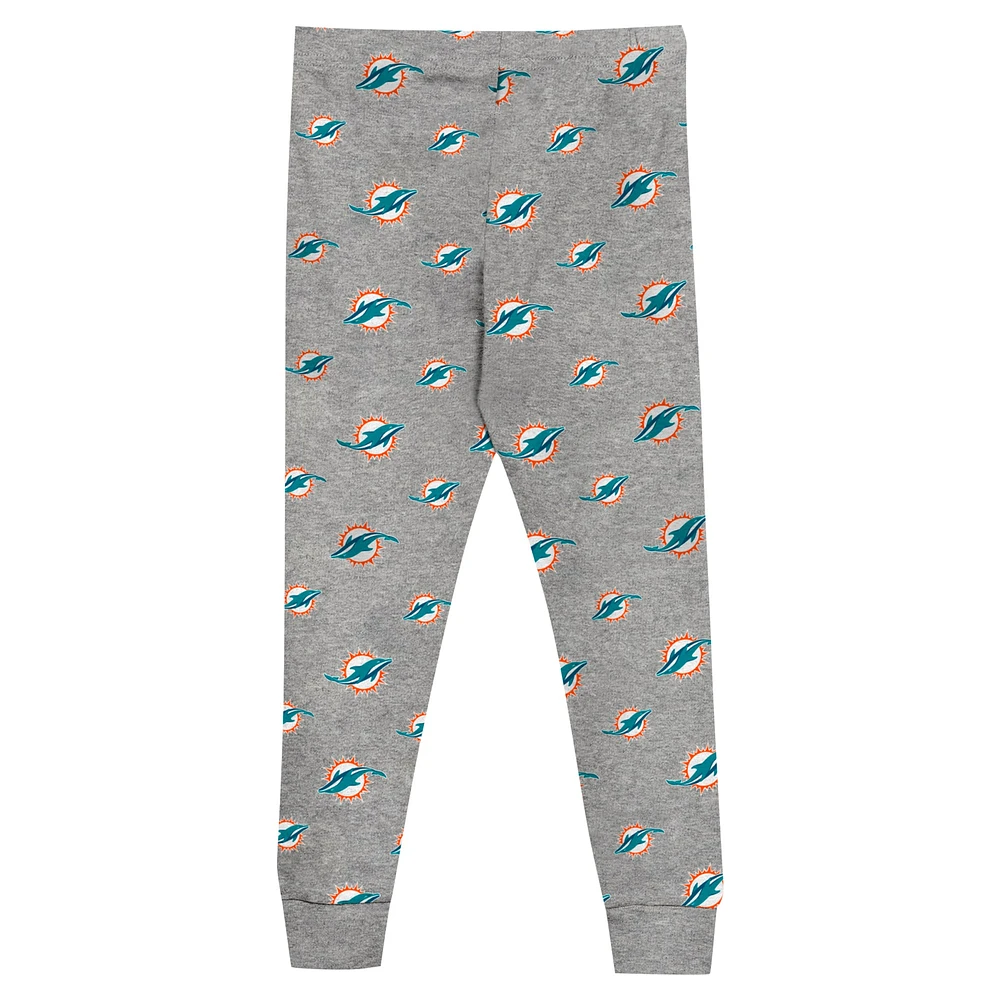 Ensemble de nuit pour enfant d'âge préscolaire avec t-shirt à manches longues et pantalon Heather Gray Miami Dolphins