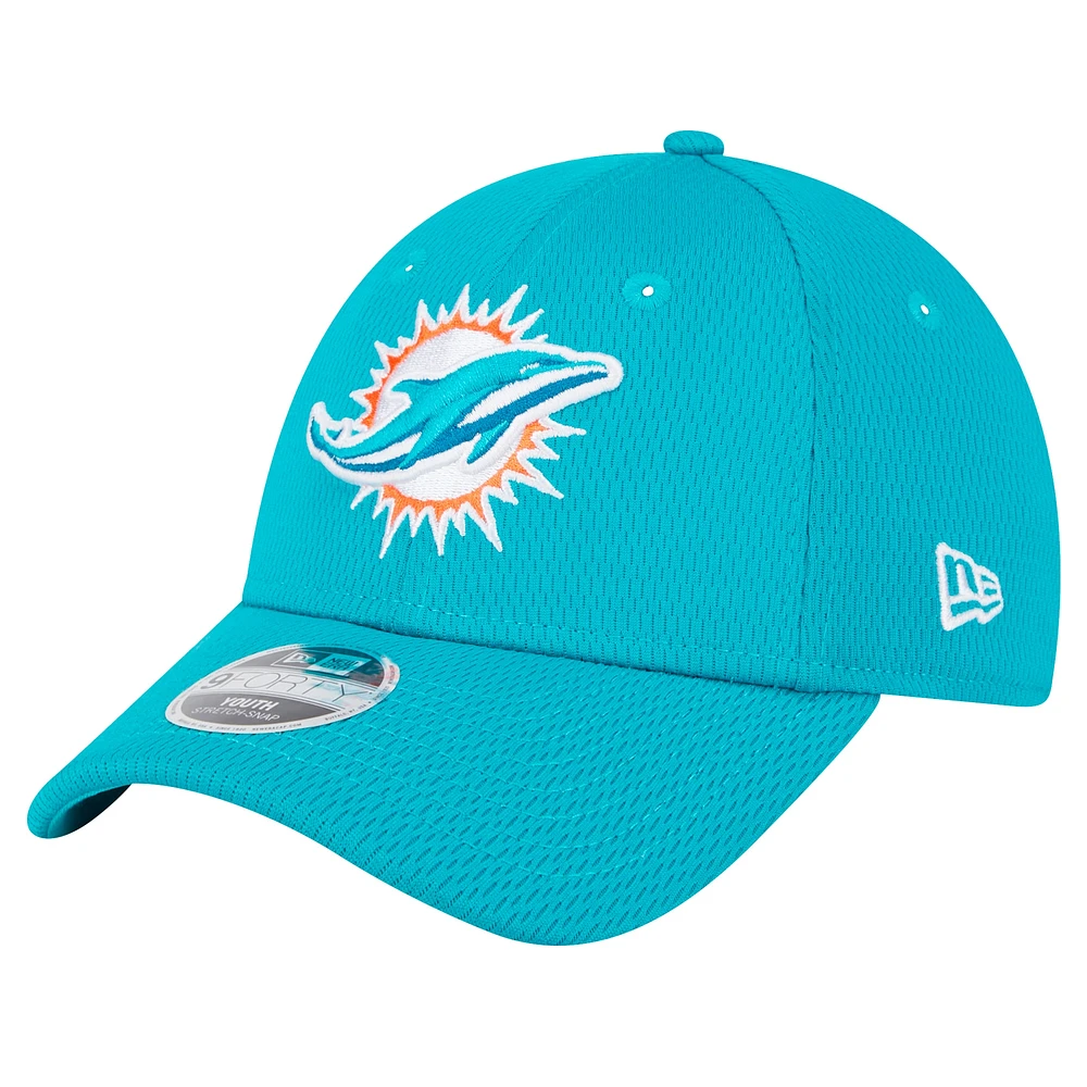 Casquette ajustable New Era Aqua Miami Dolphins Main 9FORTY pour enfants d'âge préscolaire