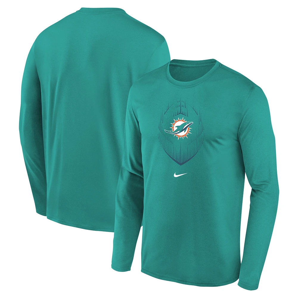 T-shirt à manches longues Nike Aqua Miami Dolphins Legend Icon pour enfant d'âge préscolaire