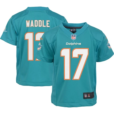 Maillot de match Nike Jaylen Waddle Aqua des Dolphins Miami pour enfants d'âge préscolaire