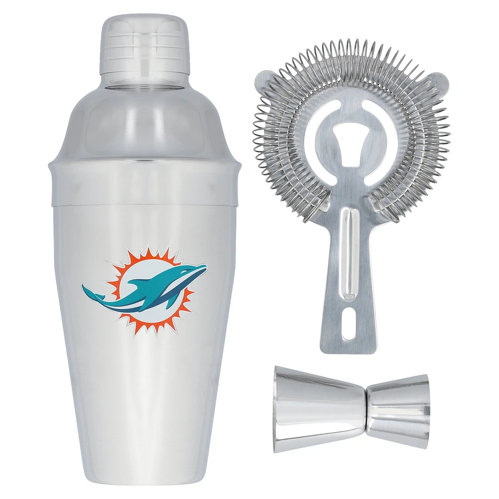 The Memory Company Miami Dolphins Stainless Steel Shaker, Strainer & Jigger Set