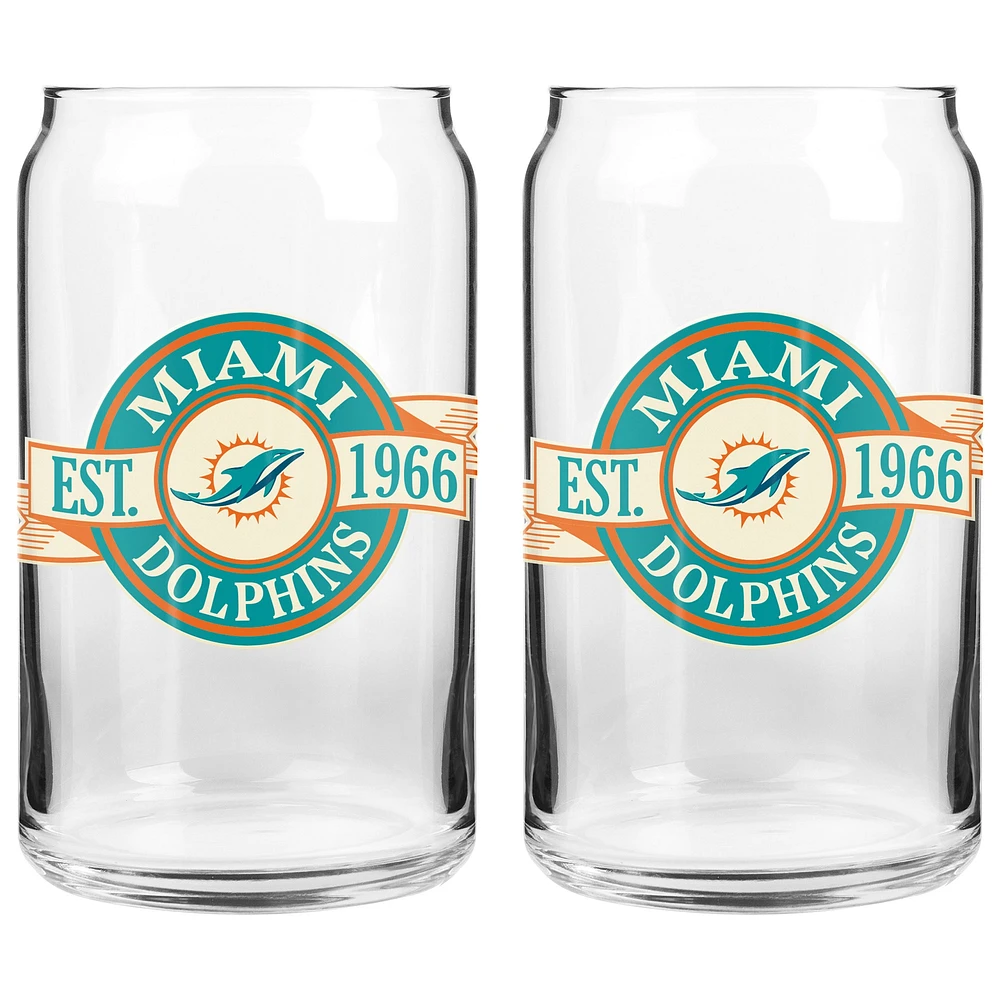 Le Sports Vault Miami Dolphins 16 oz. Ensemble de deux verres à canettes