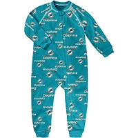 Toddler Aqua Miami Dolphins Allover Print Raglan Full-Zip Jumper