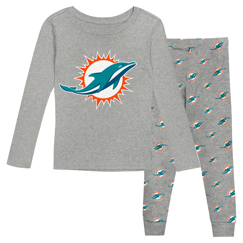 Toddler Heather Gray Miami Dolphins Long Sleeve T-Shirt and Pants Sleep Set