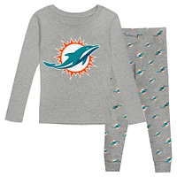 Ensemble de nuit pour tout-petits avec t-shirt à manches longues et pantalon gris chiné des Miami Dolphins