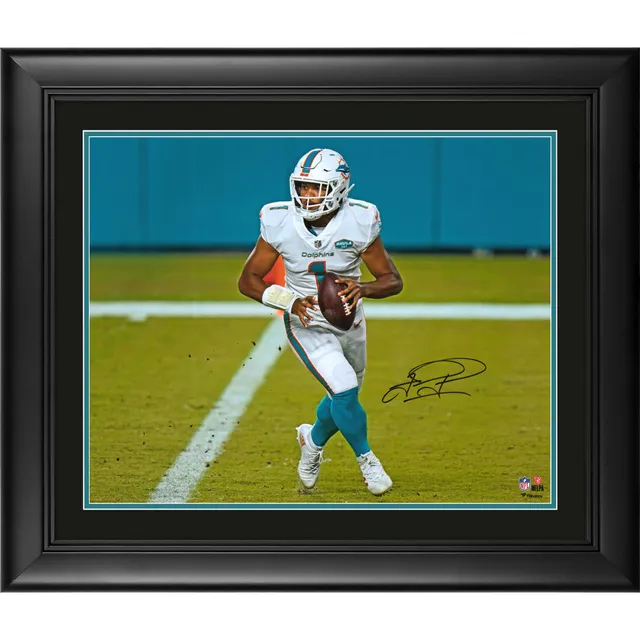 Lids Tua Tagovailoa Miami Dolphins Fanatics Authentic Framed Autographed  16' x 20' White Jersey Rolling Out Photograph